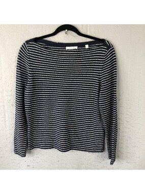 DÔEN Sweater Womens M Blue Striped Boat Neck Nautical Yacht Old Money Coastal